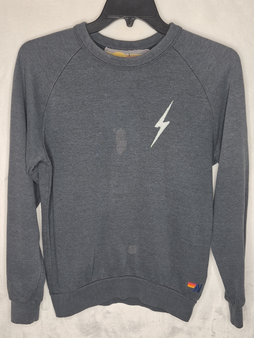 Aviator Nation Grey Lightning Bolt Crewneck Sweater S